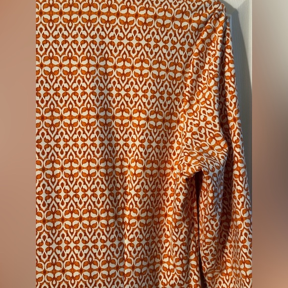 J. McLaughlin MED Spring Apricot Printed 3/4 Sleeve V Neck Sheath Dress Stretch - Picture 7 of 11